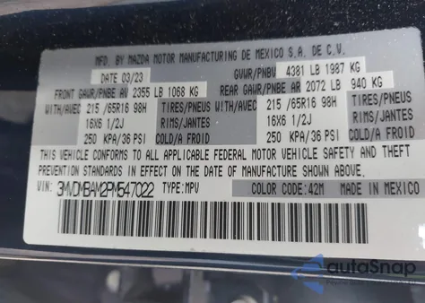 2023 Mazda Cx-30 2.5 S z USA, uszkodzony, nr VIN 3MVDMBAM2PM547022